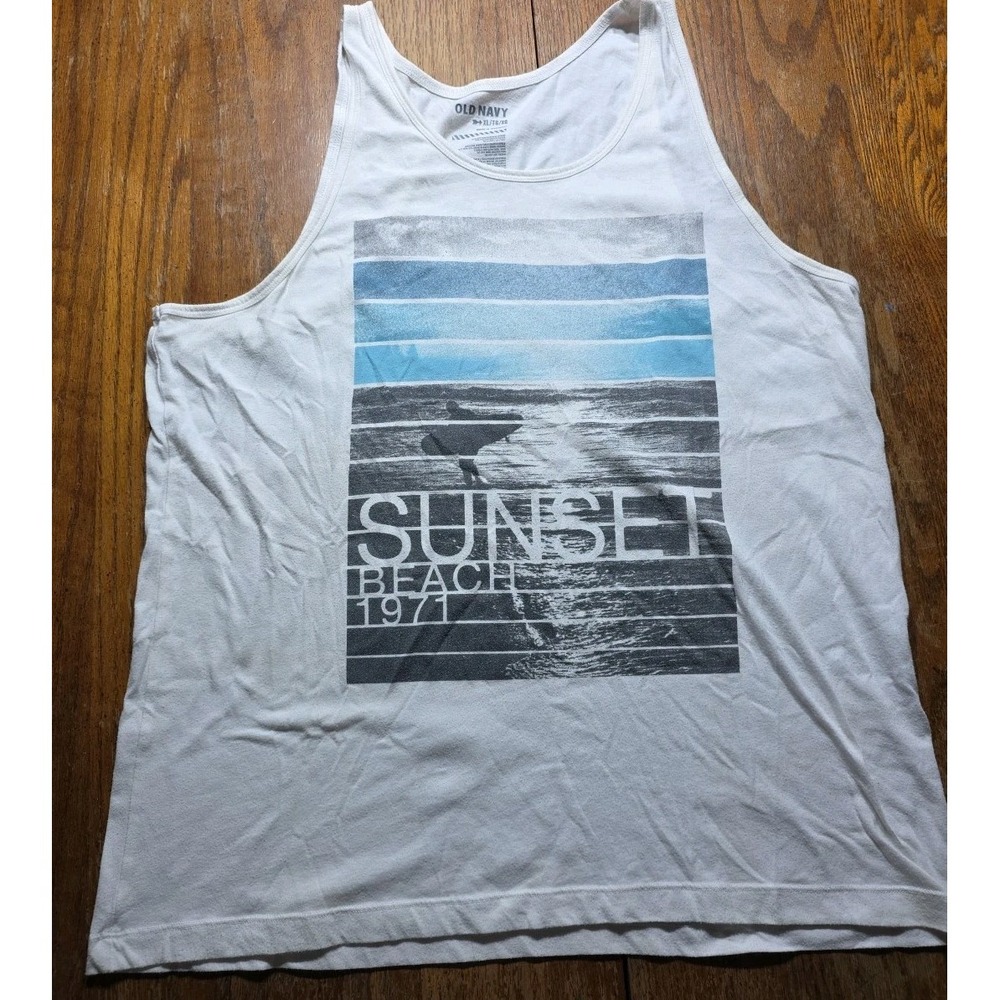 Vintage Old‎ Navy Sunset Beach Tank Top Shirt Men's Large Surf Wear Beach Y2K